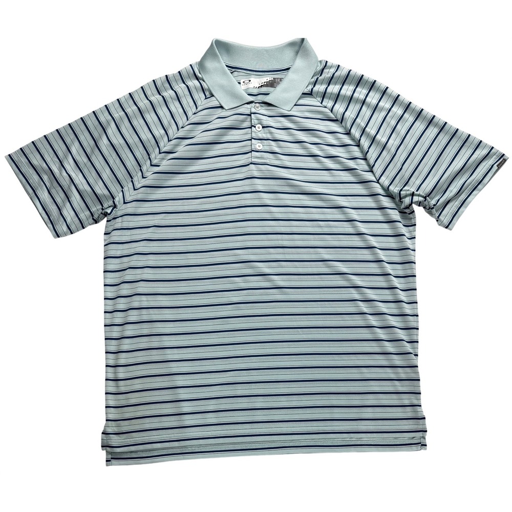 Oakley Mens XXL Blue Striped Short Sleeve Golf Performance Polo Shirt 2XL
